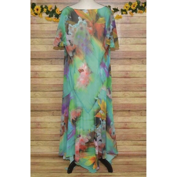 Fairy Core Pastel Floral Midi Dress 20W Scoop Neck Flutter Sleeve Asymmetrical - Picture 9 of 13